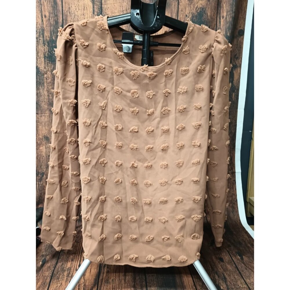 Les Amis Swiss Dot Puff Sleeve Top Rust Burnt Orange Women’s Sheer Blouse Med